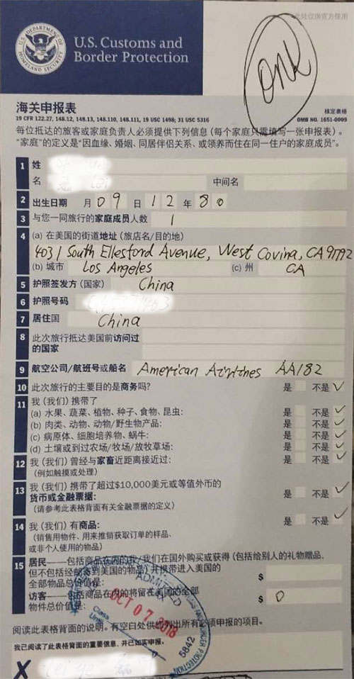 海关申报表